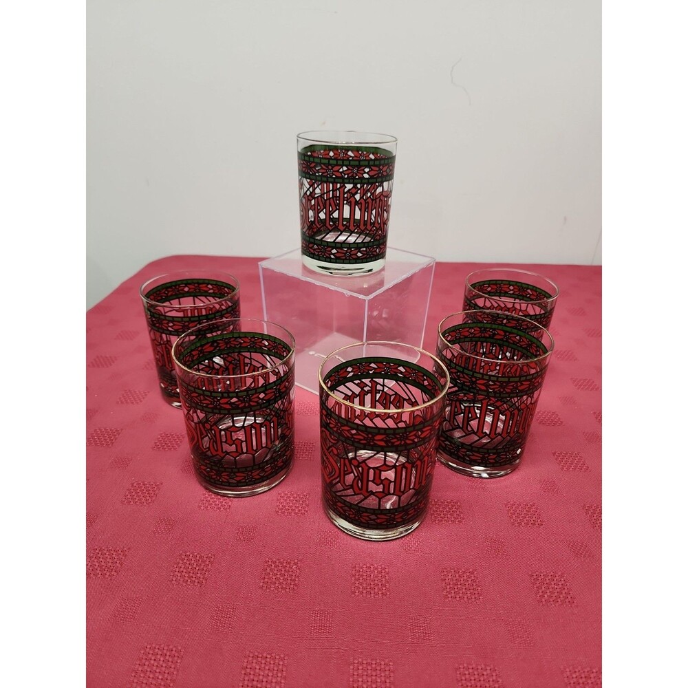Vintage 1970's Houze Seasons Greetings Double Old-Fashioned Glasses Set Of 6